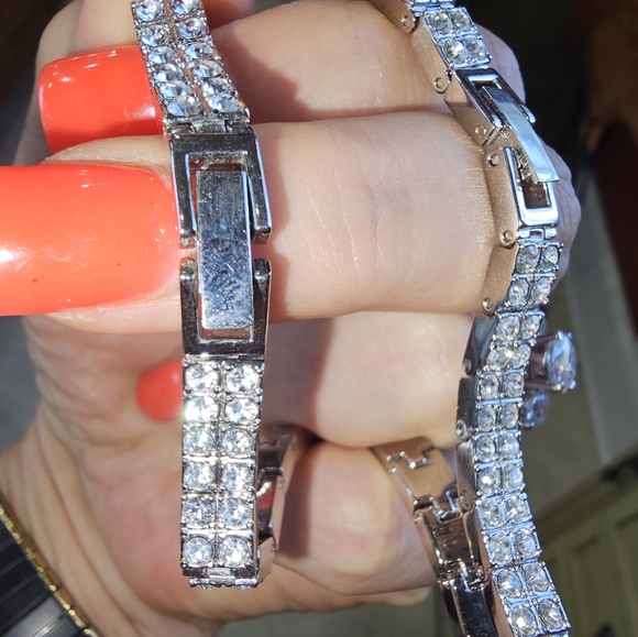 Real Collectibles by Adrienne Silver Crystal Watch And Matching Tennis Bracelet - Picture 3 of 4